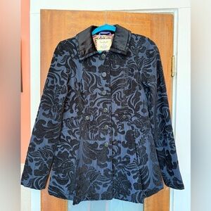 Free People Paisley Gothic Navy Embroidered Lined Peacoat Jacket Swing Coat -2